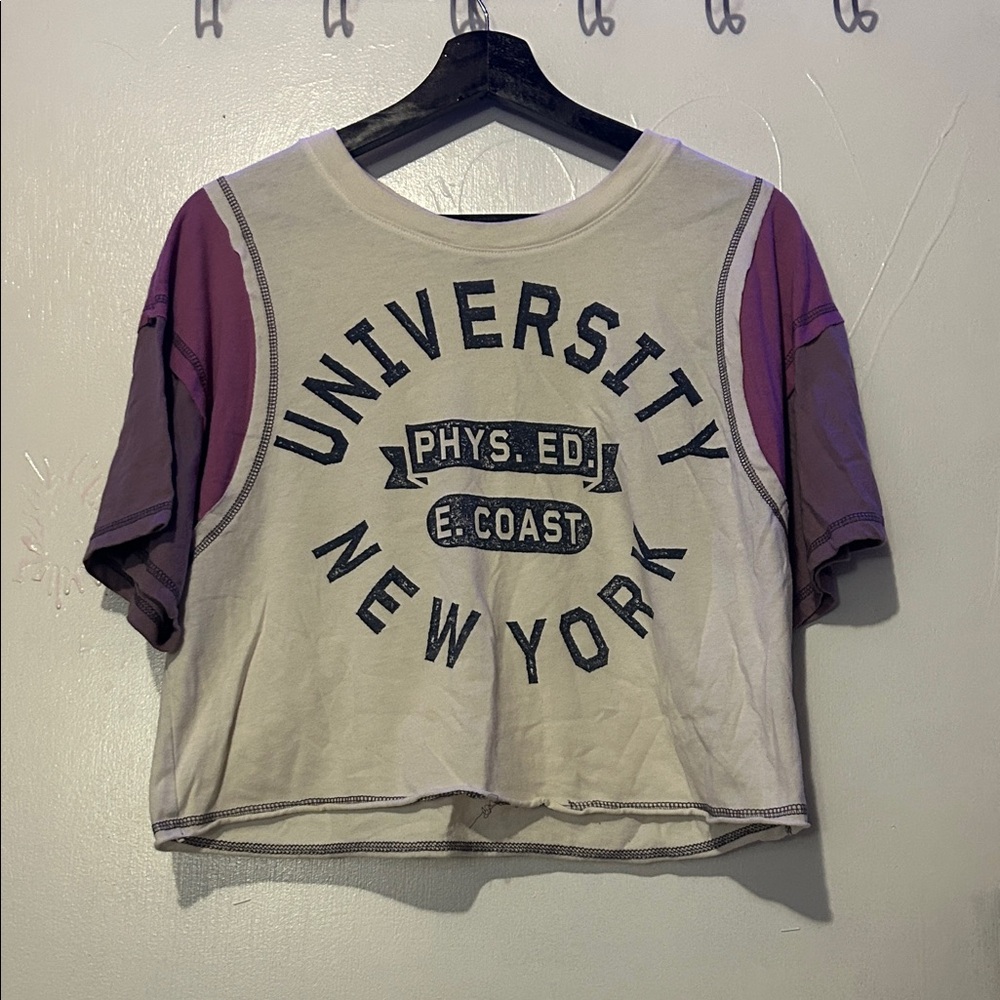 Wild Fable University New York Crop Top - Purple and Cream